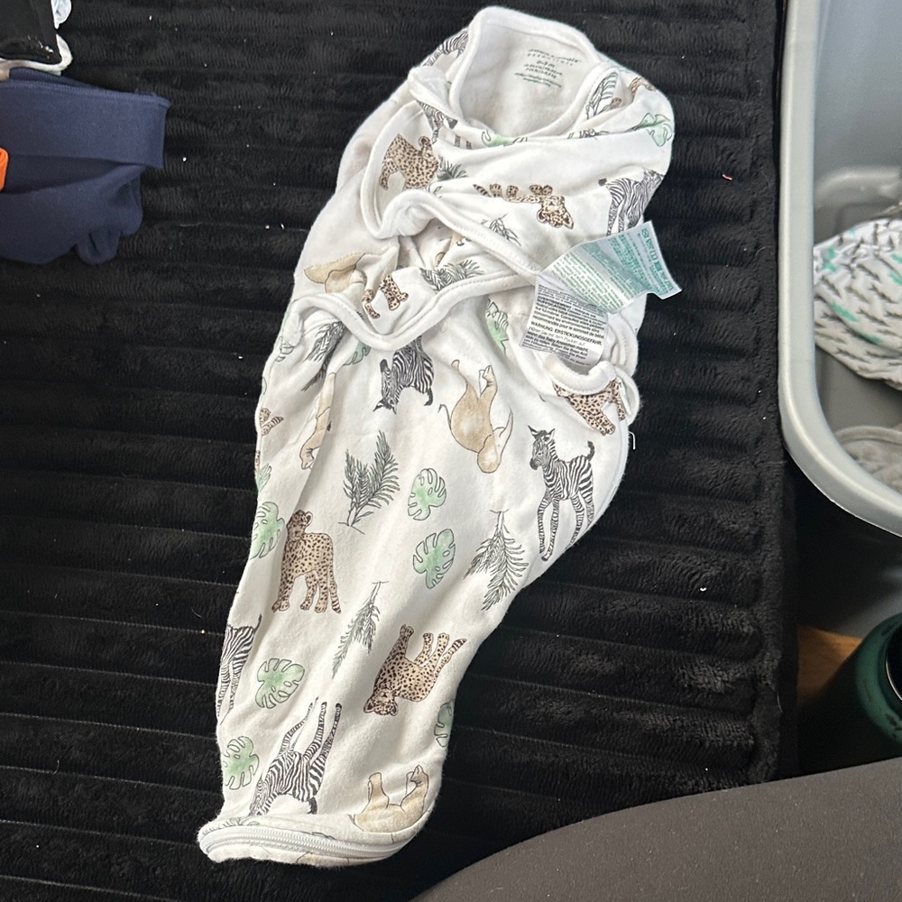 White Baby Swaddle with Safari Animal Print